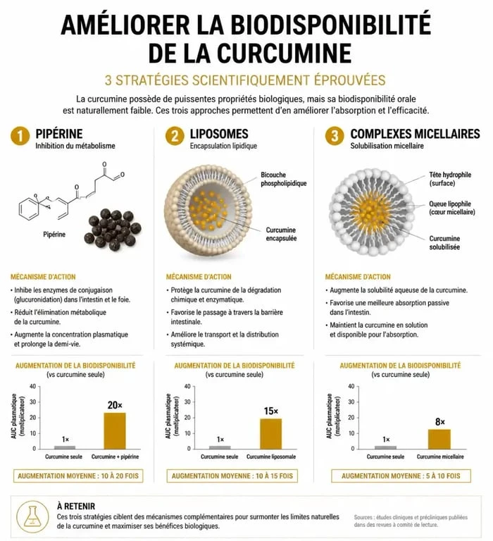 Schéma explicatif de la biodisponibilité du curcuma en complément alimentaire