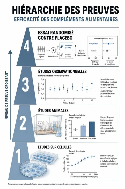 Efficacité des compléments alimentaires : hiérarchie des preuves scientifiques