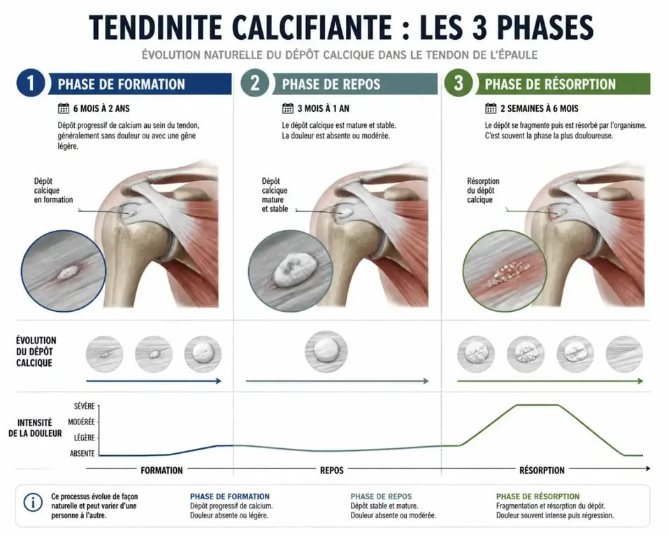 Les trois phases d'évolution d'une tendinite épaule calcifiée