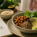 GLP 1 naturel et satiété : assiette riche en fibres (légumineuses, avoine, graines de chia)