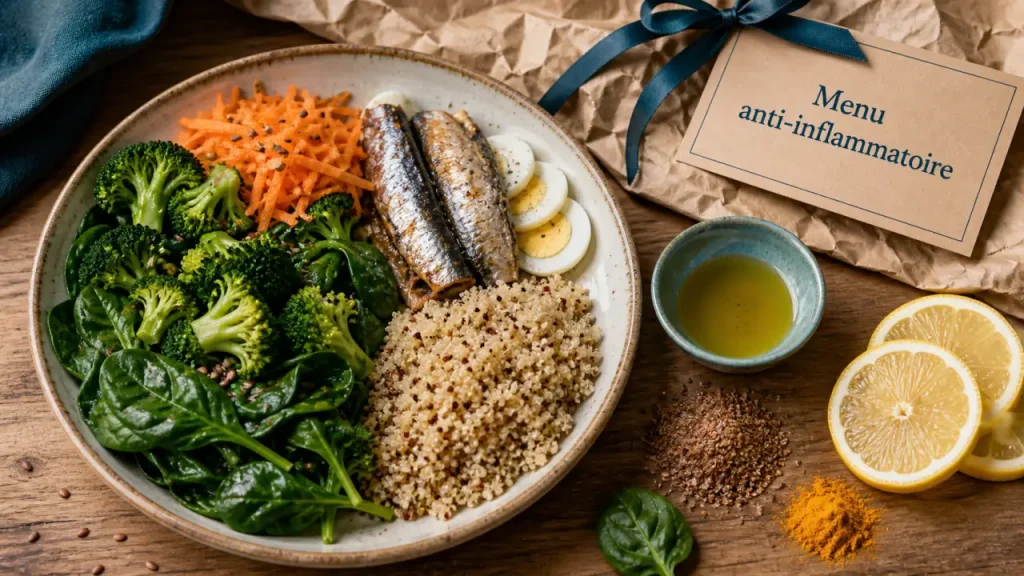 Menu anti inflammatoire : 2 repas de poissons gras par semaine et 3 jours d’assiettes rassasiantes