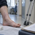 Après enlèvement du plâtre jambe, cheville et béquilles au cabinet médical