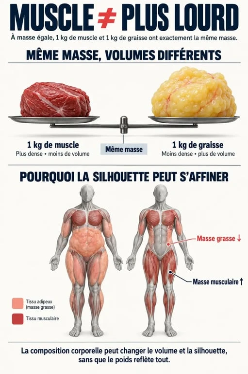 Muscle graisse plus lourd : infographie sur la densité, le volume et la composition corporelle