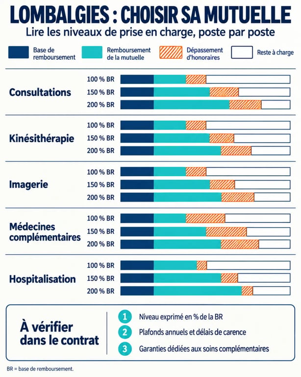 Comment bien choisir sa mutuelle pour le traitement des lombalgies : garanties, remboursements et reste à charge