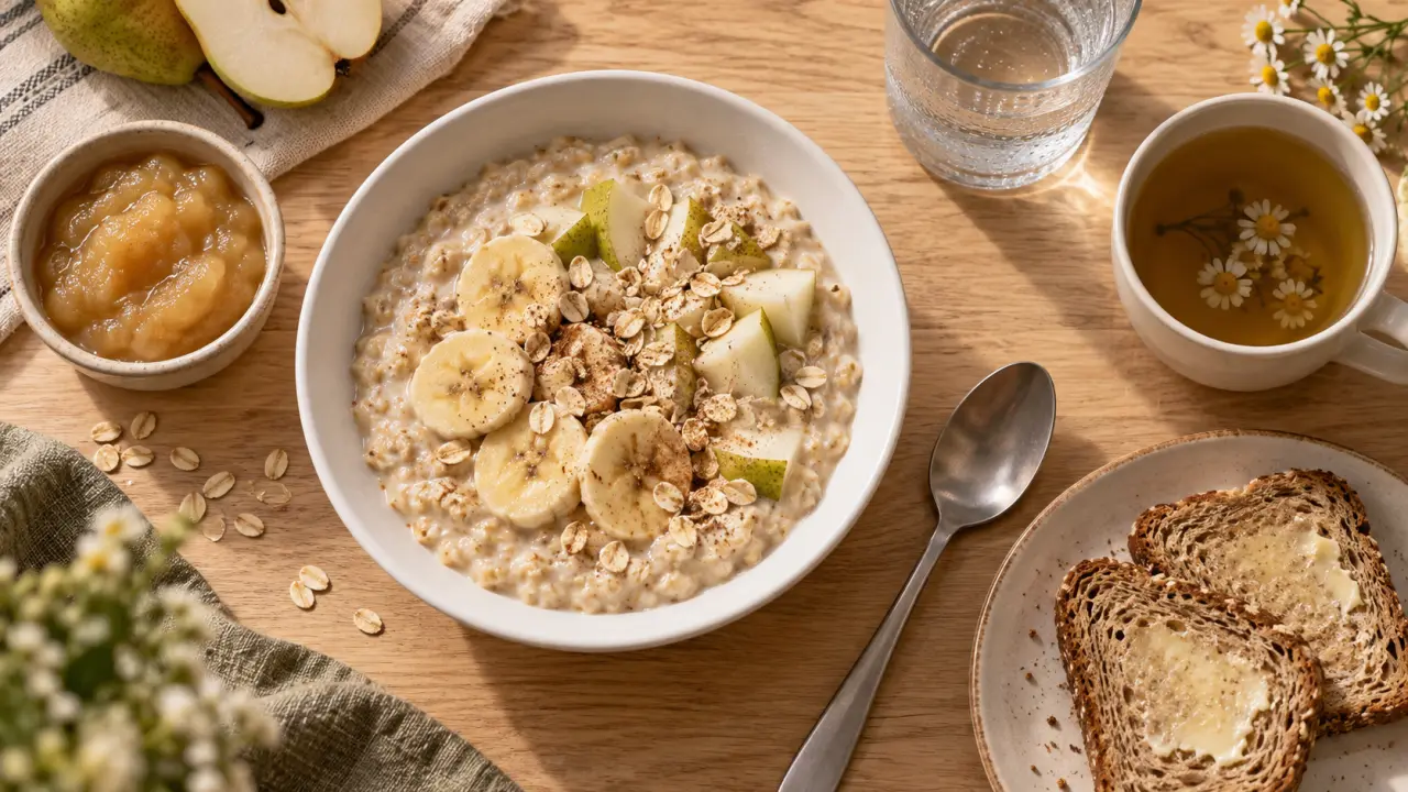 Petit déjeuner anti-reflux gastrique : porridge banane poire et infusion camomille
