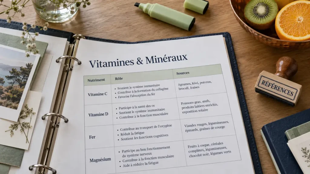Tableau des vitamines et minéraux PDF : une fiche à imprimer sans confondre besoins et doses